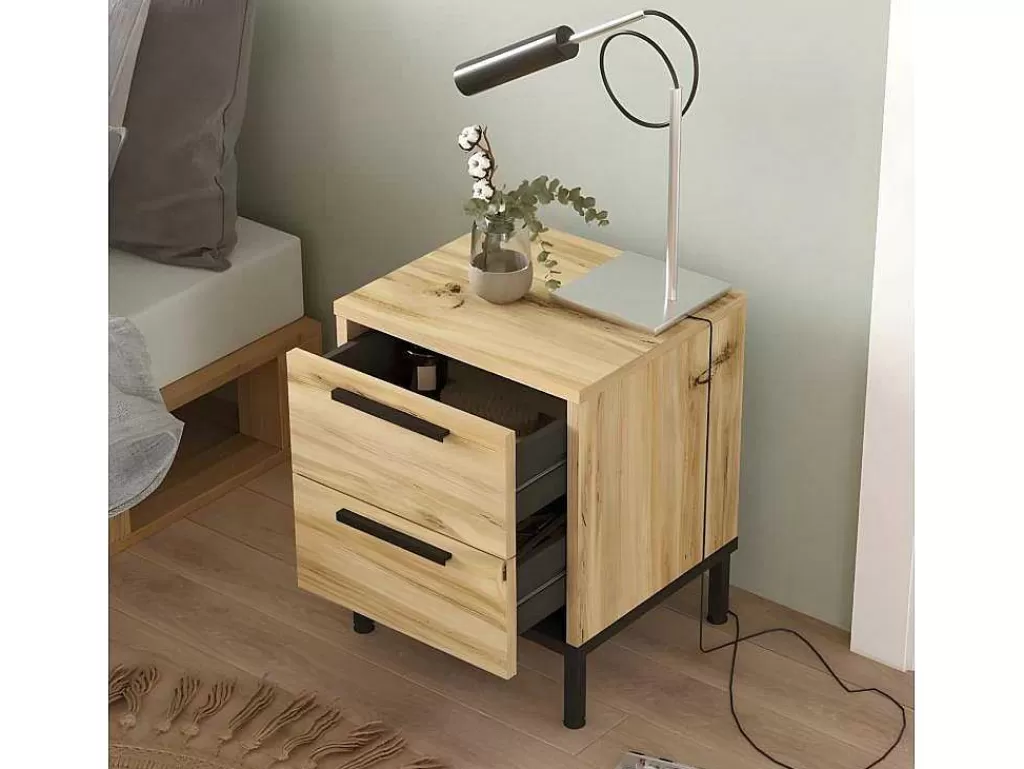 Mesa De Cabeceira*Venprodin Mesa De Cabeceira Com 2 Gavetas E Pés De Metal - - Feltro 35 Cm - Preto