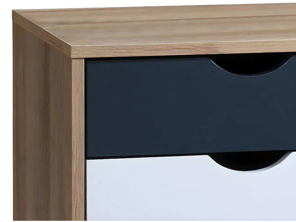 Móvel Para Quarto De Crianças*Vente-unique Mesa De Cabeceira Com 3 Gavetas Cores Natural, Branco E Azul-Marinho - Lurvia