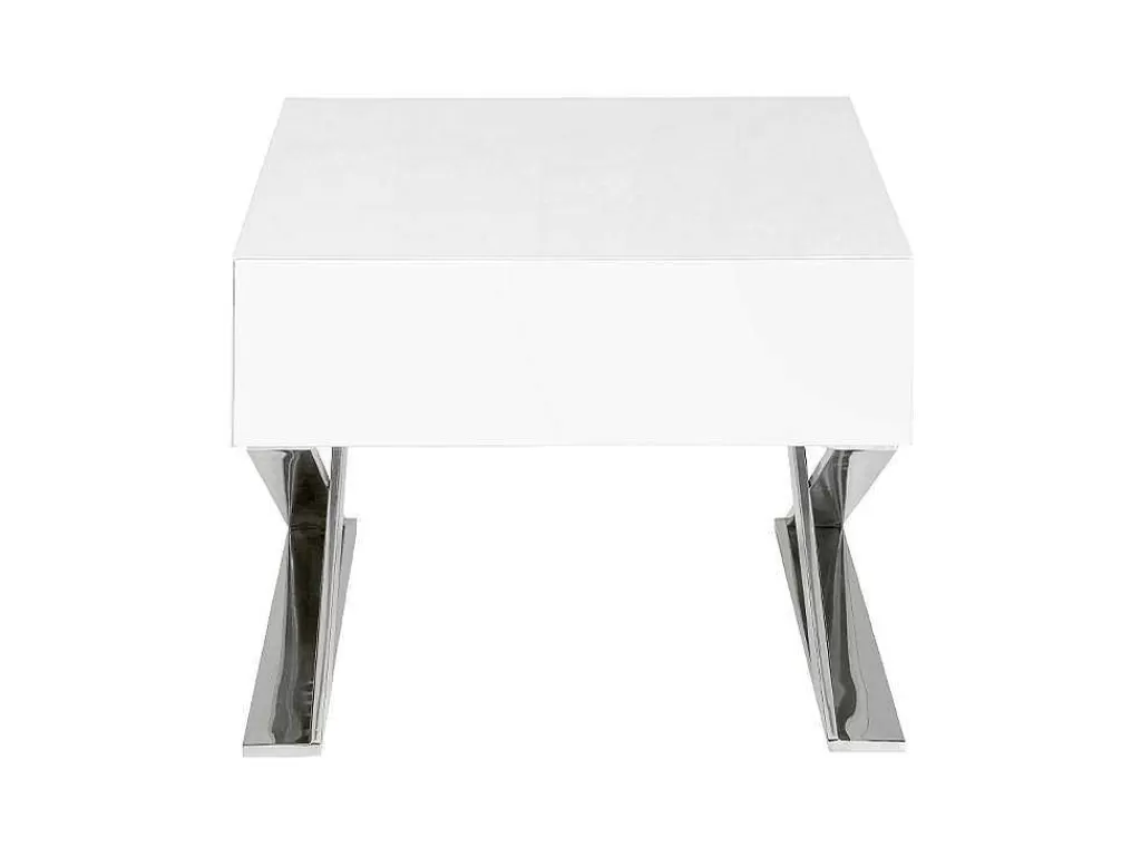 Mesa De Cabeceira*Angel Cerda Mesa De Cabeceira Com Gaveta Em Mdf Lacada A Branco Brilhante Sobre Pés Em Aco Inoxidavel 7007