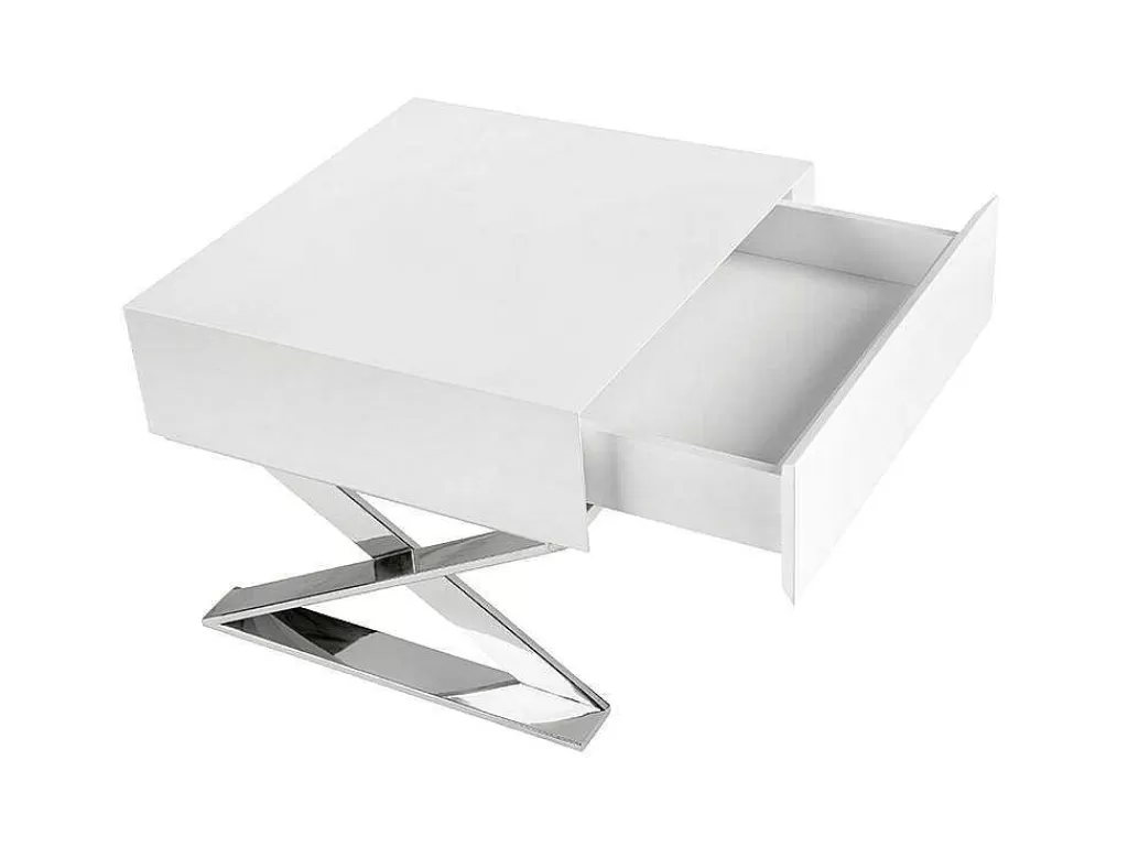 Mesa De Cabeceira*Angel Cerda Mesa De Cabeceira Com Gaveta Em Mdf Lacada A Branco Brilhante Sobre Pés Em Aco Inoxidavel 7007