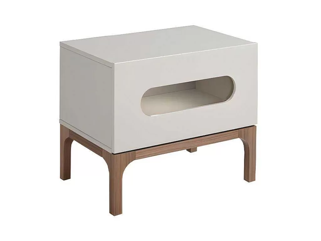 Mesa De Cabeceira*Angel Cerda Mesa De Cabeceira Em Madeira De Nogueira E Cinzento Com Iluminação Interior 7144