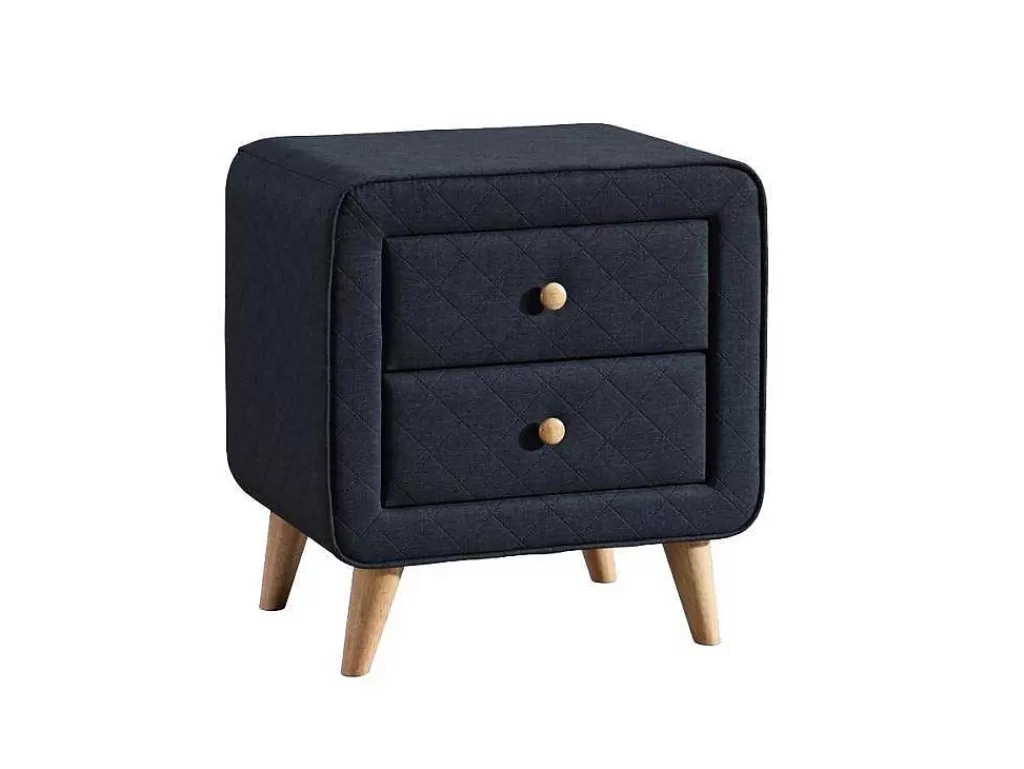 Mesa De Cabeceira*Vente-unique Mesa De Cabeceira Escandinava Elide - 2 Gavetas - Tecido Azul