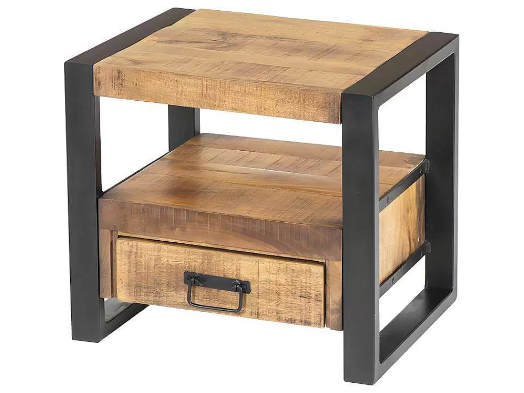 Mesa De Cabeceira*Vente-unique Mesa De Cabeceira Harlem - 1 Gaveta E 1 Nicho - Madeira De Mangueira E Metal