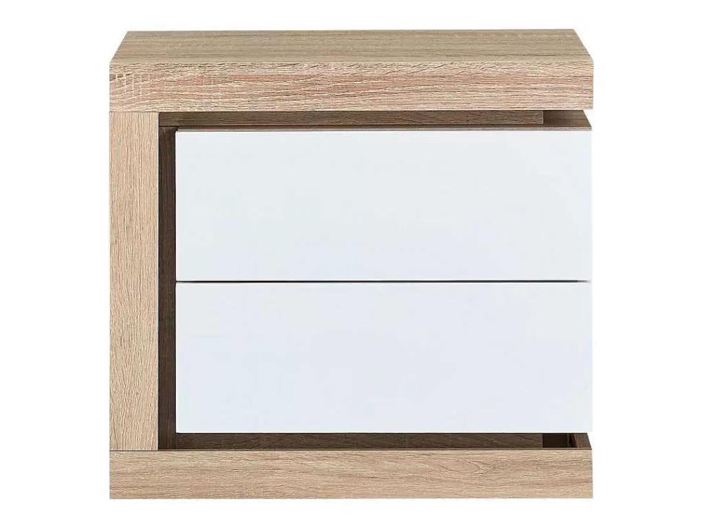 Mesa De Cabeceira*Vente-unique Mesa De Cabeceira Lado Esquerdo Com 2 Gavetas, Com Leds, Lacado A Branco E Natural - Flarancia