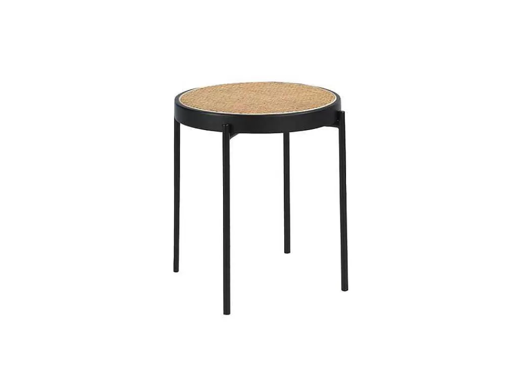 Mesa De Apoio*Angel Cerda Mesa De Canto Redonda Em Rattan E Aco Preto 2109