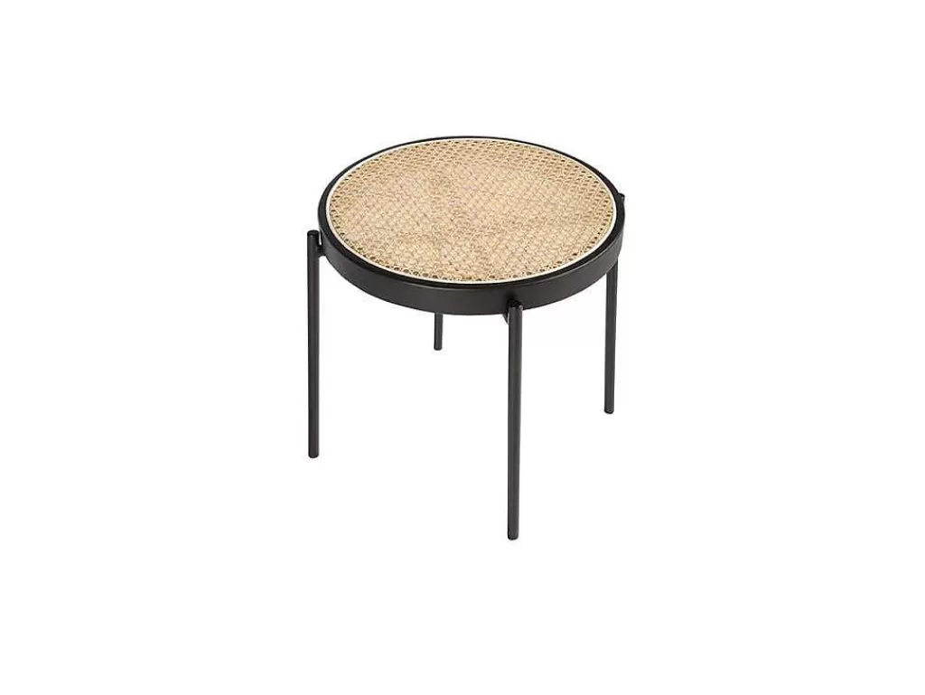 Mesa De Apoio*Angel Cerda Mesa De Canto Redonda Em Rattan E Aco Preto 2109