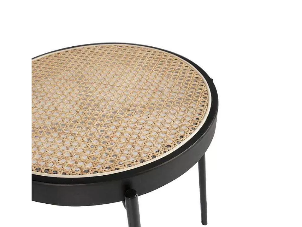 Mesa De Apoio*Angel Cerda Mesa De Canto Redonda Em Rattan E Aco Preto 2109
