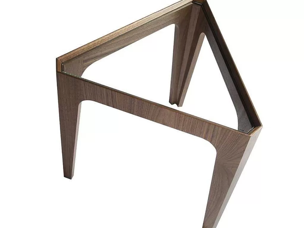 Mesa De Apoio*Angel Cerda Mesa De Canto Triangular Em Vidro E Madeira De Nogueira 2107