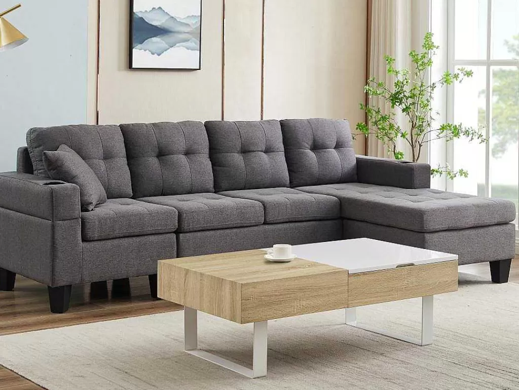 Mesa De Centro*Vente-unique Mesa De Centro Com Tampo Levadico E 1 Gaveta Mdf E Aco Natural E Branco - Balun