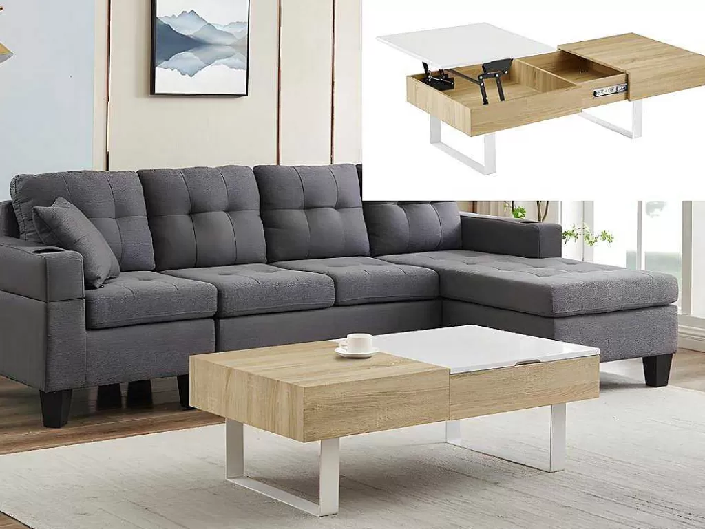 Mesa De Centro*Vente-unique Mesa De Centro Com Tampo Levadico E 1 Gaveta Mdf E Aco Natural E Branco - Balun