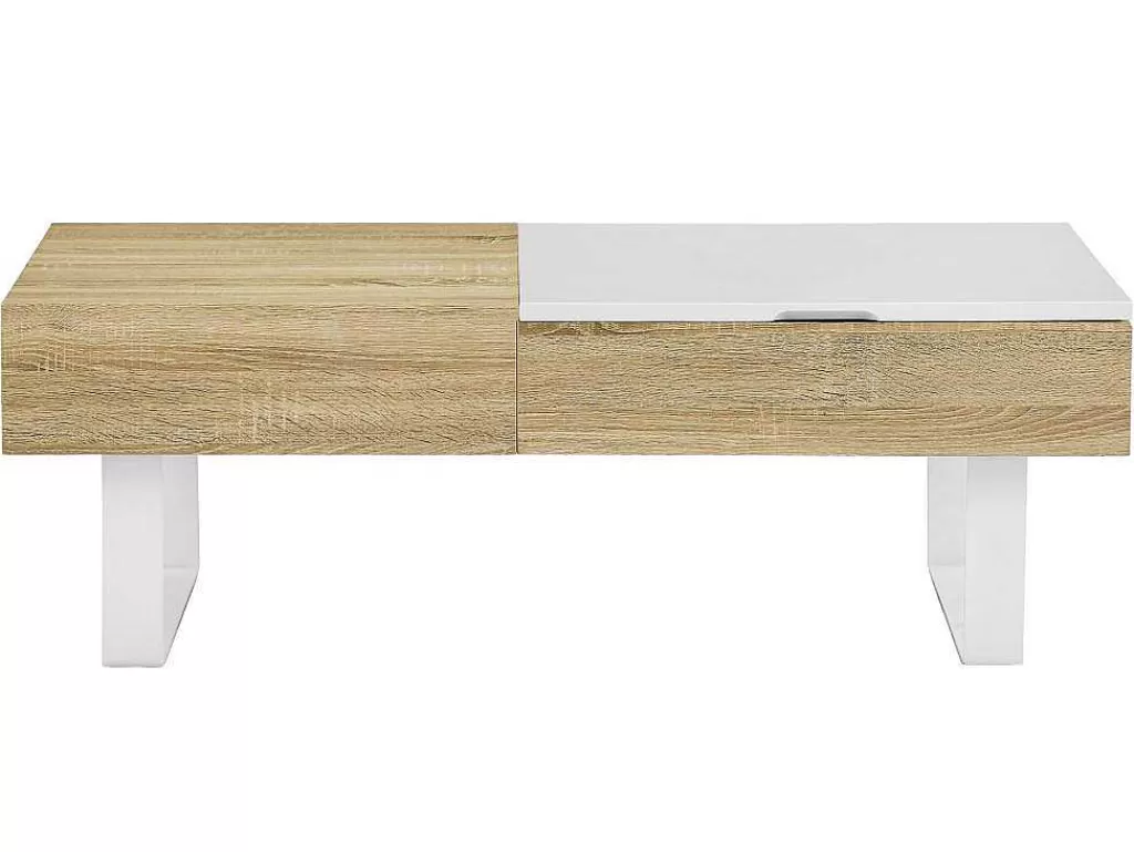 Mesa De Centro*Vente-unique Mesa De Centro Com Tampo Levadico E 1 Gaveta Mdf E Aco Natural E Branco - Balun