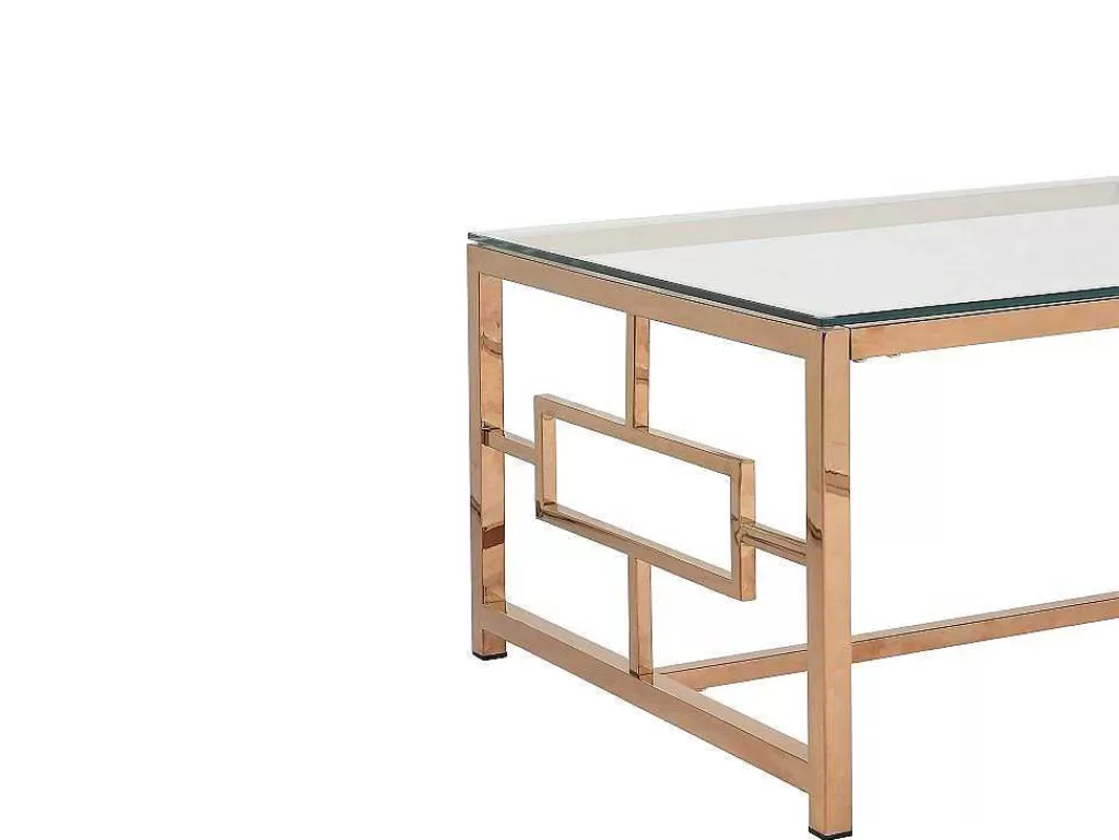 Mesa De Centro*PASCAL MORABITO Mesa De Centro Em Vidro Temperado E Aco Acobreada - Clotilde