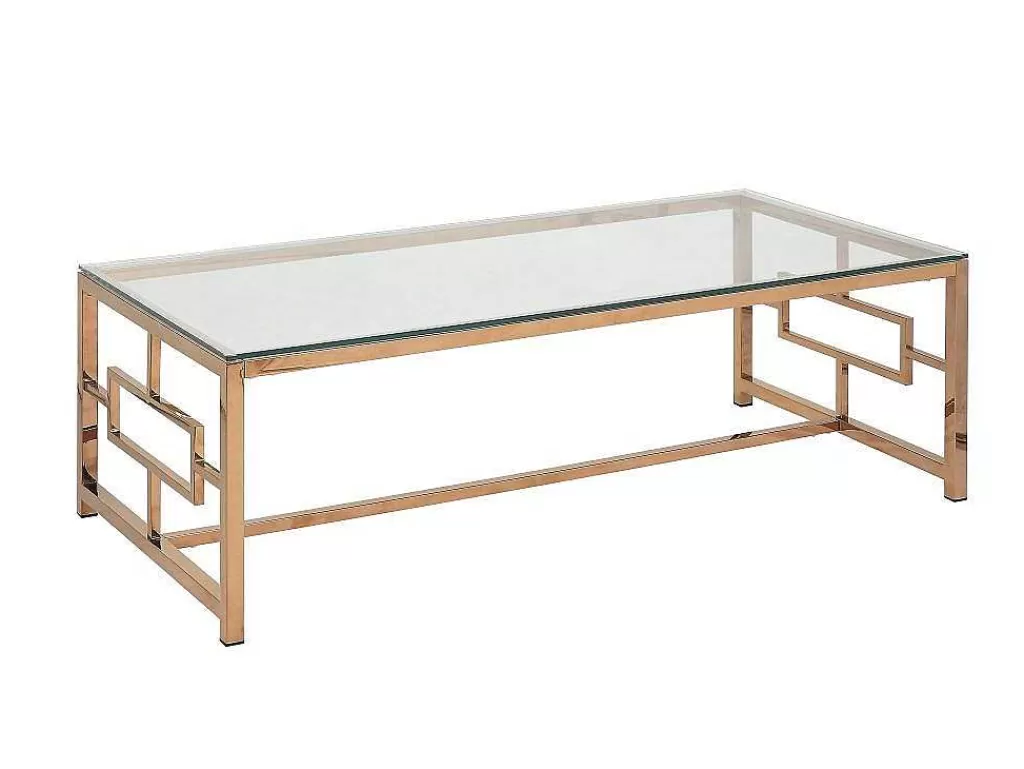 Mesa De Centro*PASCAL MORABITO Mesa De Centro Em Vidro Temperado E Aco Acobreada - Clotilde