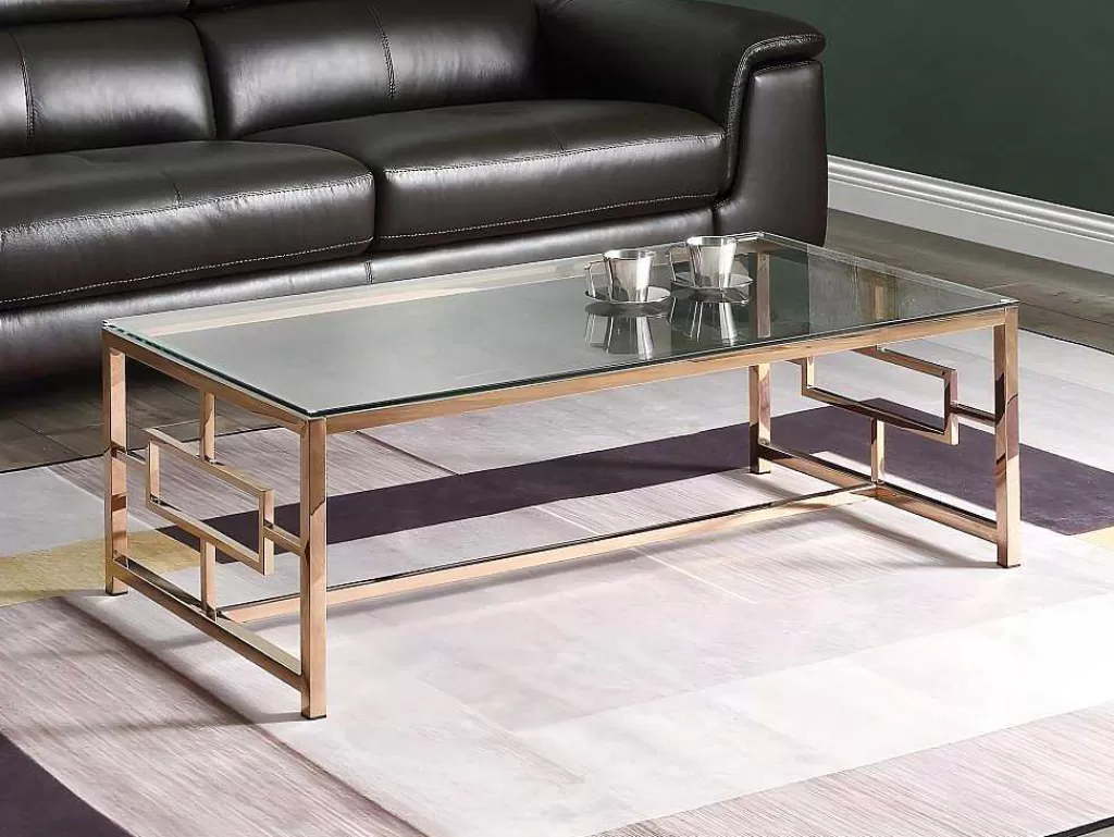 Mesa De Centro*PASCAL MORABITO Mesa De Centro Em Vidro Temperado E Aco Acobreada - Clotilde