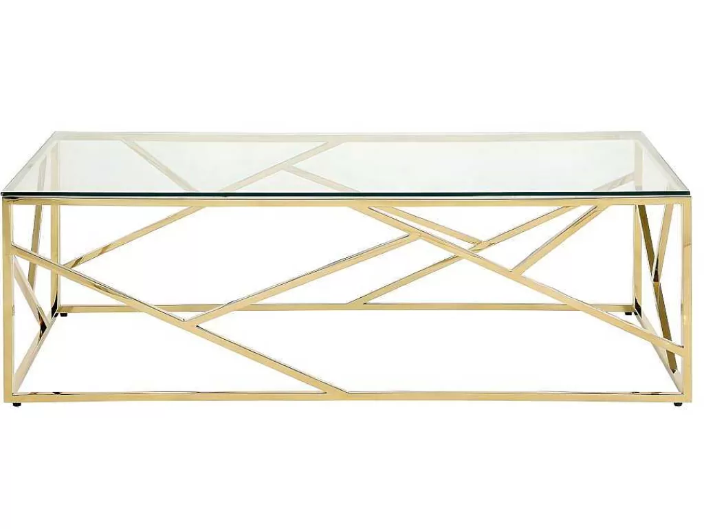 Mesa De Centro*PASCAL MORABITO Mesa De Centro Em Vidro Temperado E Aco Cromado Disponivel Em Dourado - Athena De