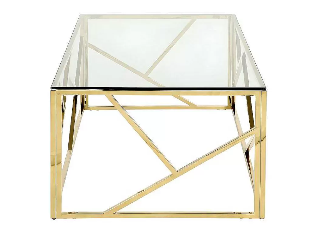 Mesa De Centro*PASCAL MORABITO Mesa De Centro Em Vidro Temperado E Aco Cromado Disponivel Em Dourado - Athena De