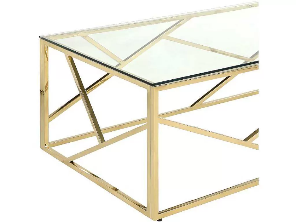 Mesa De Centro*PASCAL MORABITO Mesa De Centro Em Vidro Temperado E Aco Cromado Disponivel Em Dourado - Athena De