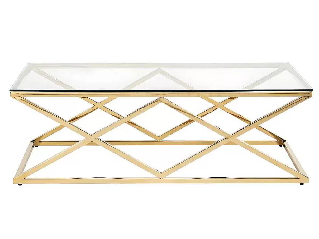 Mesa De Centro*PASCAL MORABITO Mesa De Centro Em Vidro Temperado E Aco Dourado - Charlotte De