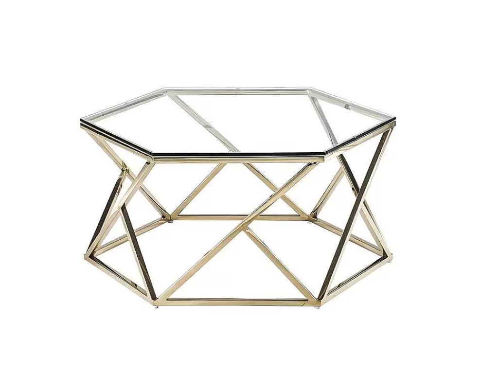 Mesa De Centro*PASCAL MORABITO Mesa De Centro Em Vidro Temperado E Aco Inoxidavel Cor Dourado - Keriane De