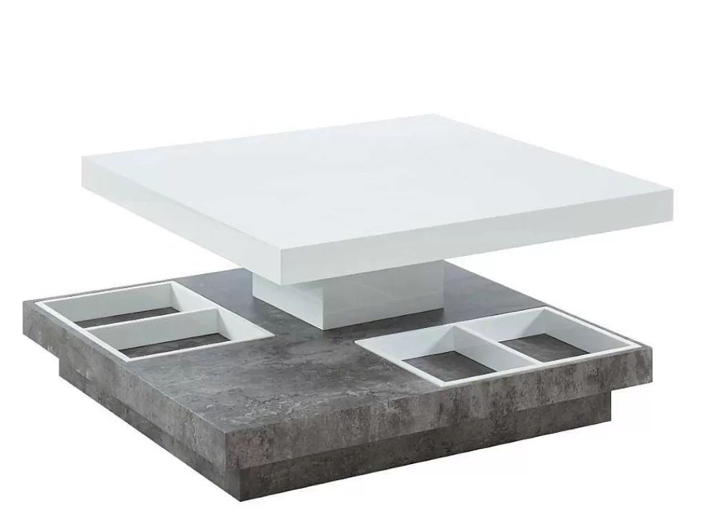 Mesa De Centro*Vente-unique Mesa De Centro Fausto - Tampo Giratorio - Mdf Lacado Branco & Betao