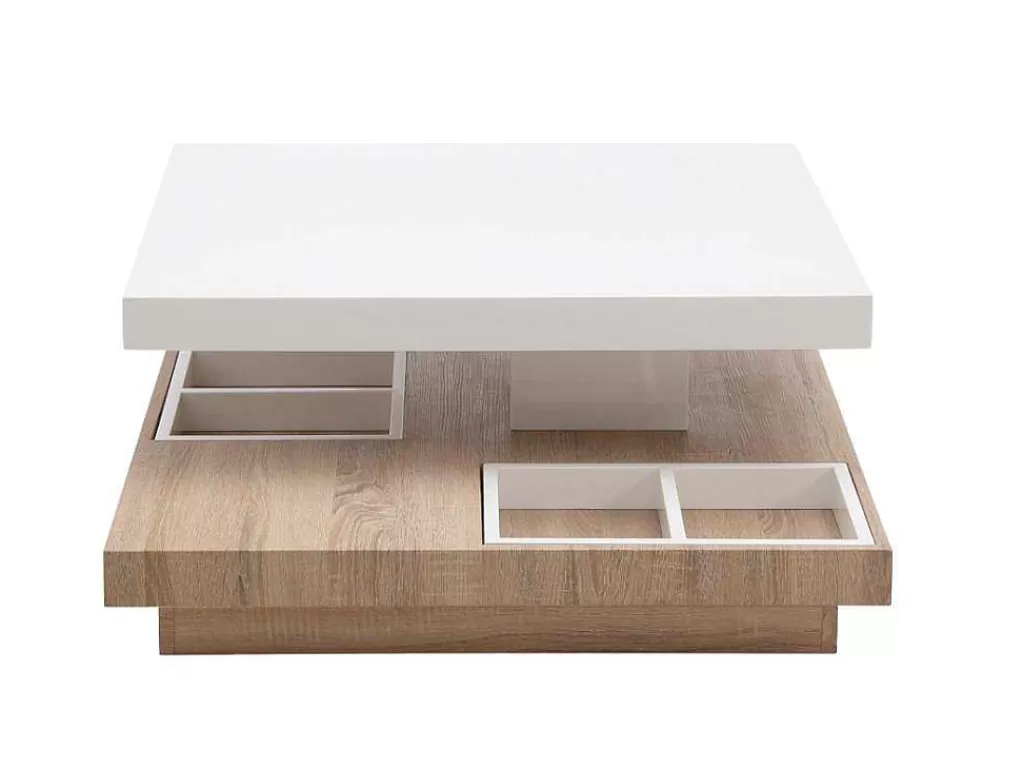 Mesa De Centro*Vente-unique Mesa De Centro Fausto - Tampo Giratorio - Mdf Lacado Branco E Carvalho