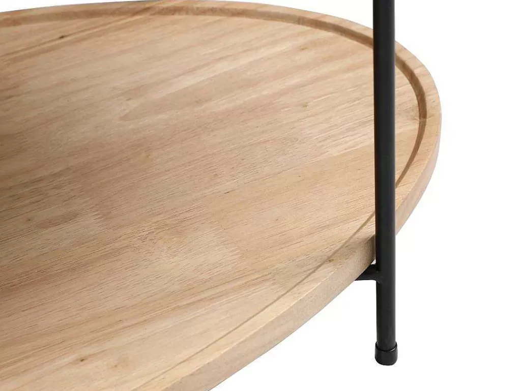 Promoções Sala*Vente-unique Mesa De Centro Tampo Duplo Em Ceramica E Madeira De Hevea, Efeito Marmore Preto E Natural - Fudila