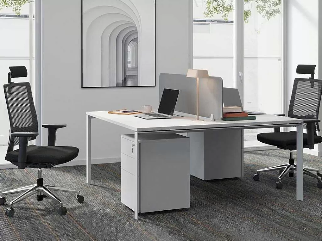 Mobiliário De Escritório*Workēa Mesa De Escritório 2 Péssoas Branco C120 Cm, Com Separador - Downtown