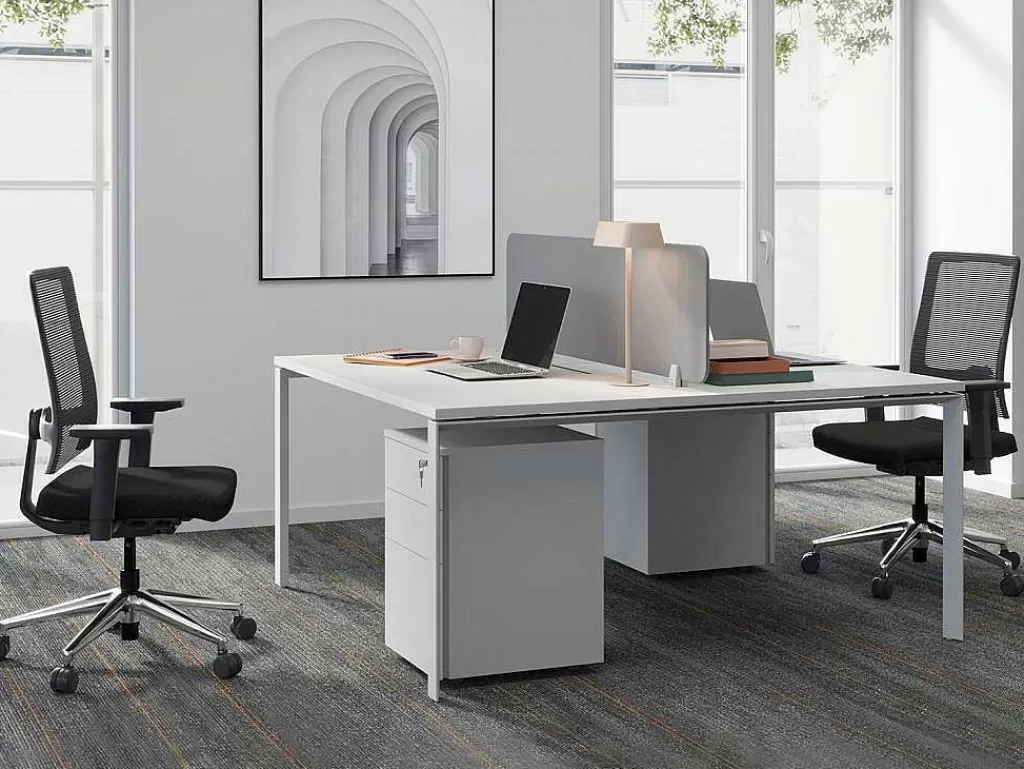 Mobiliário De Escritório*Workēa Mesa De Escritório 2 Péssoas Branco C140 Cm, Com Separador - Downtown