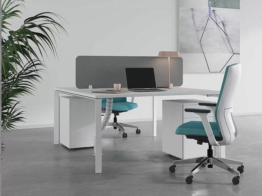 Mobiliário De Escritório*Workēa Mesa De Escritório 2 Péssoas Branco C160 Cm, Com Separador - Downtown