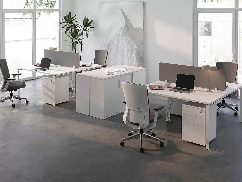 Mobiliário De Escritório*Workēa Mesa De Escritório 2 Péssoas Branco C160 Cm, Com Separador - Downtown