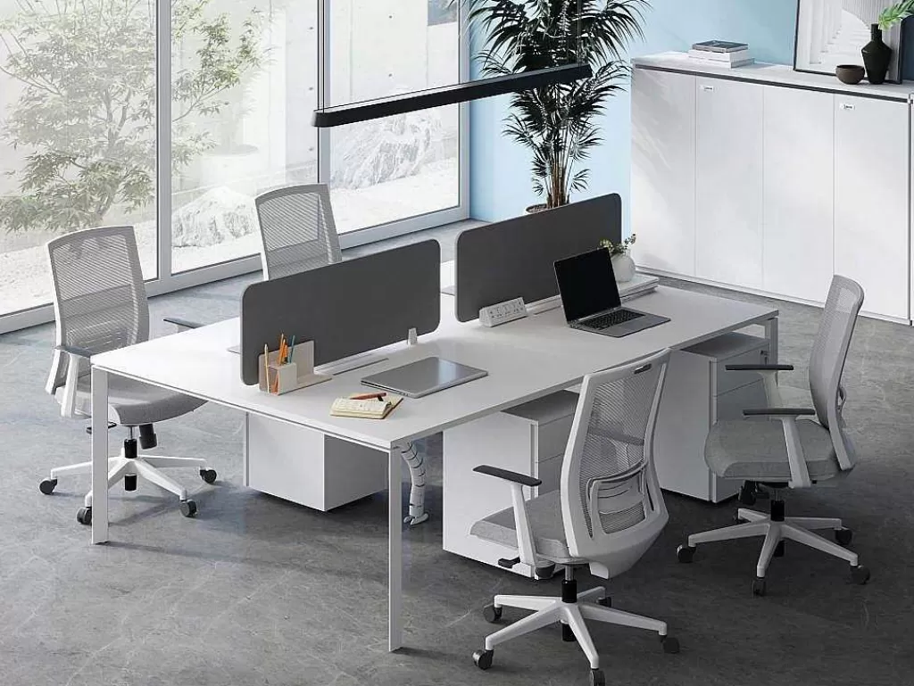 Mobiliário De Escritório*Workēa Mesa De Escritório 4 Péssoas Branco C140 Cm, Com Separador - Downtown