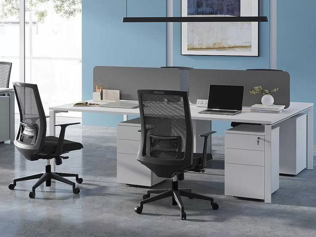 Mobiliário De Escritório*Workēa Mesa De Escritório 4 Péssoas Branco C140 Cm, Com Separador - Downtown