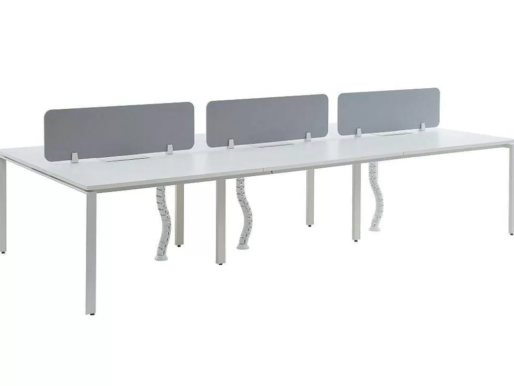Mobiliário De Escritório*Workēa Mesa De Escritório 6 Péssoas Branco C120 Cm Com Separadores - Downtown