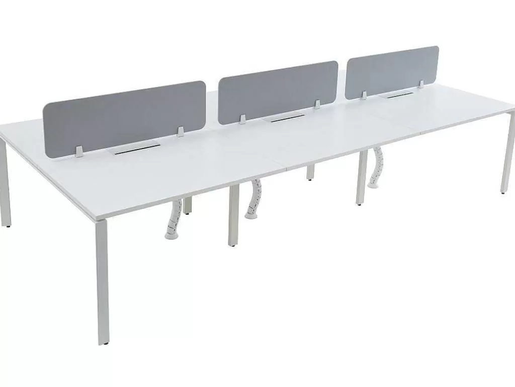 Mobiliário De Escritório*Workēa Mesa De Escritório 6 Péssoas Branco C120 Cm Com Separadores - Downtown