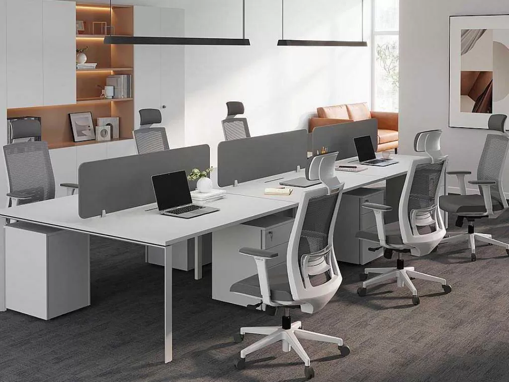 Mobiliário De Escritório*Workēa Mesa De Escritório 6 Péssoas Branco C140 Cm Com Separadores - Downtown