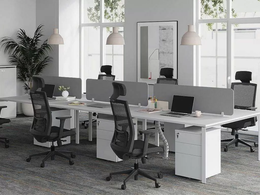Mobiliário De Escritório*Workēa Mesa De Escritório 6 Péssoas Branco C140 Cm Com Separadores - Downtown