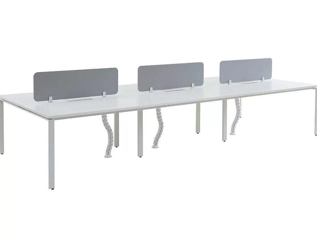 Mobiliário De Escritório*Workēa Mesa De Escritório 6 Péssoas Branco C140 Cm Com Separadores - Downtown