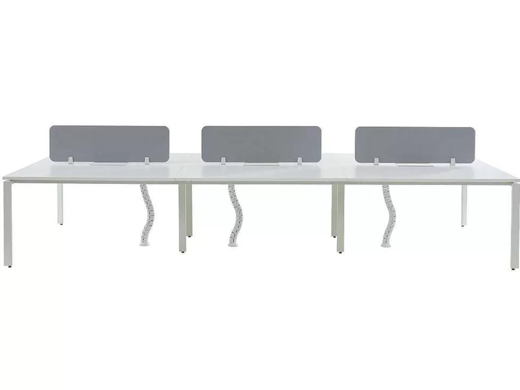 Mobiliário De Escritório*Workēa Mesa De Escritório 6 Péssoas Branco C140 Cm Com Separadores - Downtown