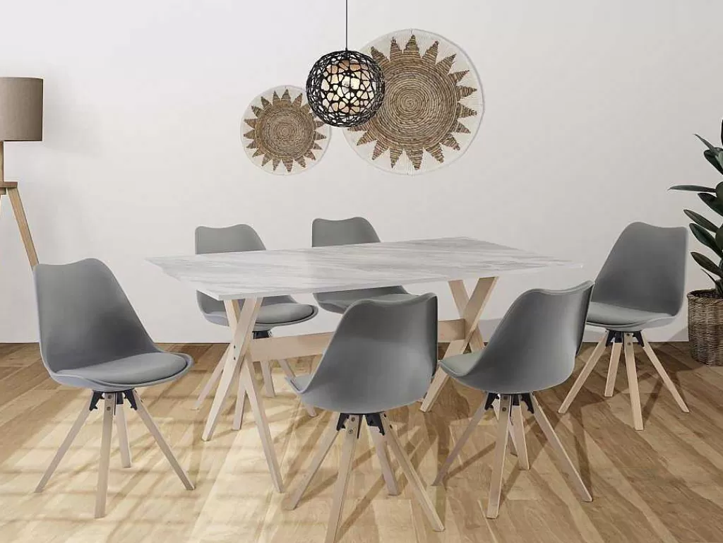 Promoções Sala*Vente-unique Mesa De Jantar 6 Lugares Em Mdf E Faia Branco E Natural Claro - Serani
