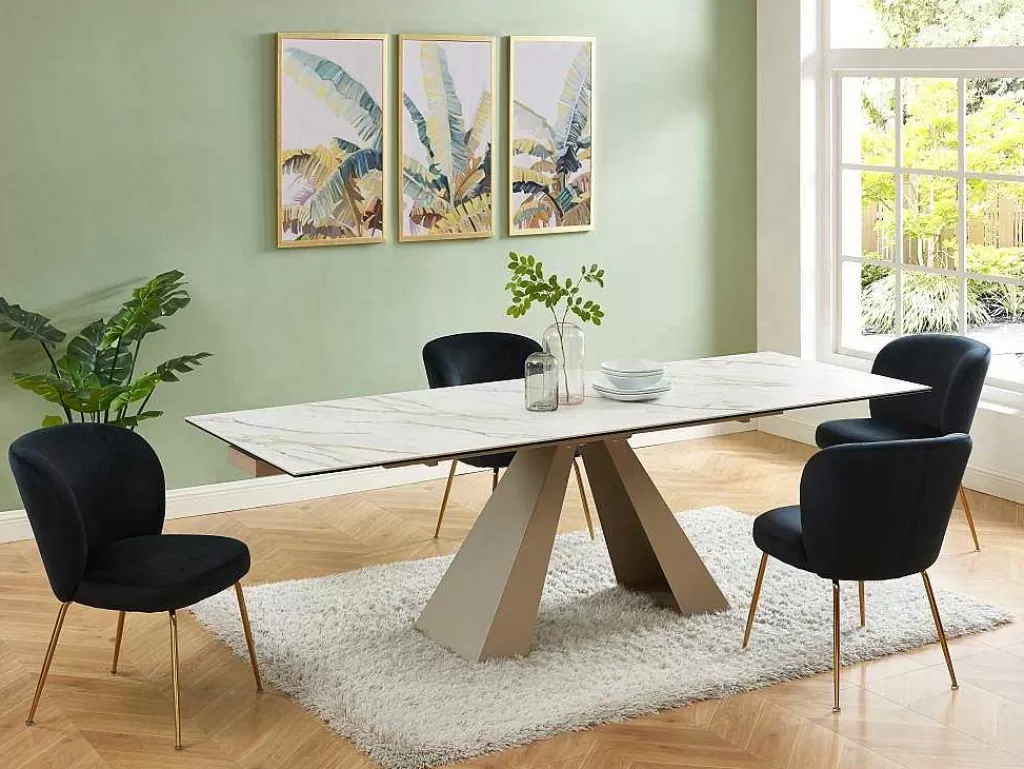 Mesa De Jantar*PASCAL MORABITO Mesa De Jantar Extensivel 6 A 10 Lugares Em Ceramica E Metal, Efeito Marmore Branco E Bege - Lozipa De