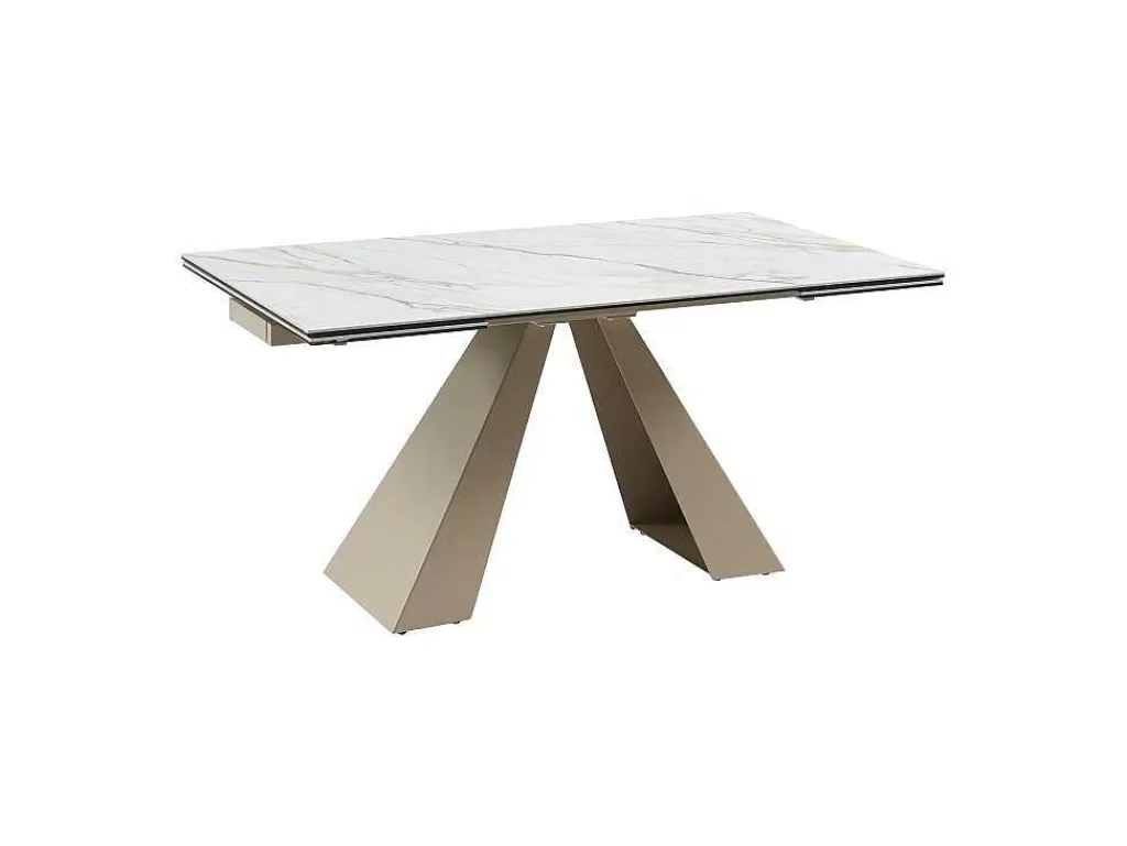 Mesa De Jantar*PASCAL MORABITO Mesa De Jantar Extensivel 6 A 10 Lugares Em Ceramica E Metal, Efeito Marmore Branco E Bege - Lozipa De