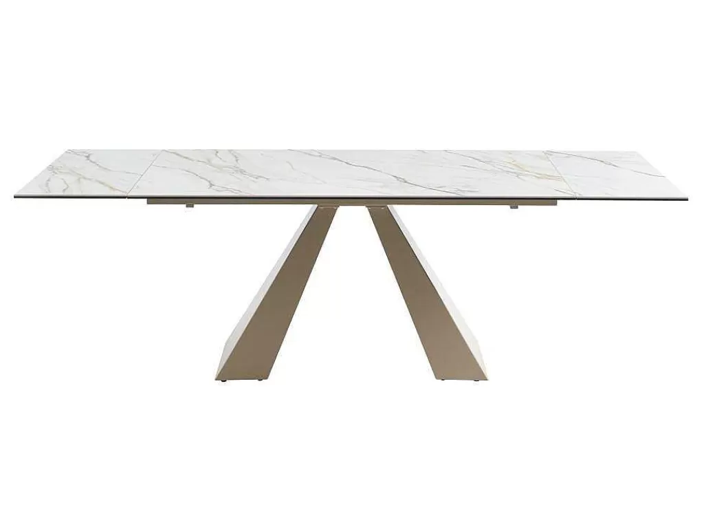 Mesa De Jantar*PASCAL MORABITO Mesa De Jantar Extensivel 6 A 10 Lugares Em Ceramica E Metal, Efeito Marmore Branco E Bege - Lozipa De
