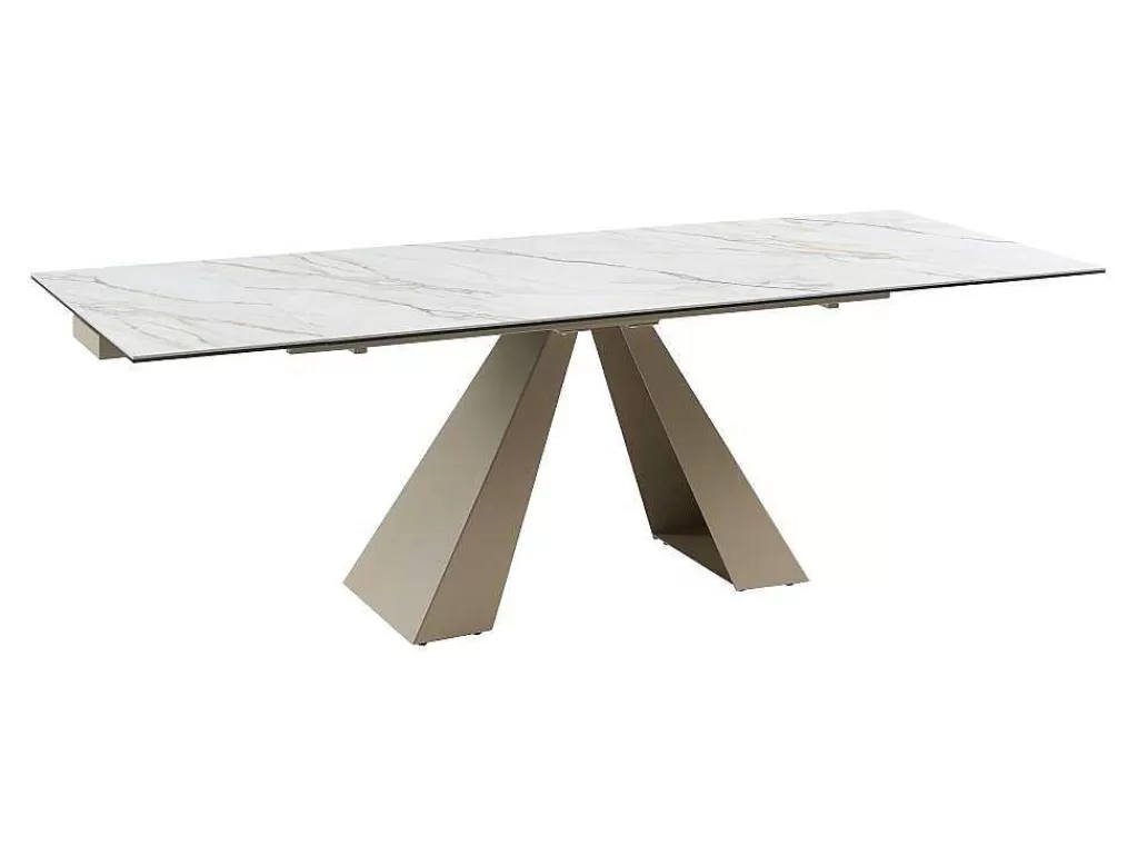 Mesa De Jantar*PASCAL MORABITO Mesa De Jantar Extensivel 6 A 10 Lugares Em Ceramica E Metal, Efeito Marmore Branco E Bege - Lozipa De