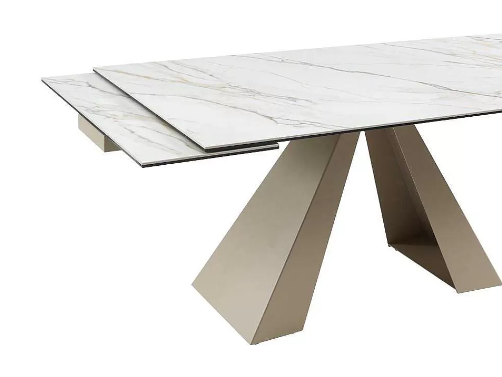Mesa De Jantar*PASCAL MORABITO Mesa De Jantar Extensivel 6 A 10 Lugares Em Ceramica E Metal, Efeito Marmore Branco E Bege - Lozipa De
