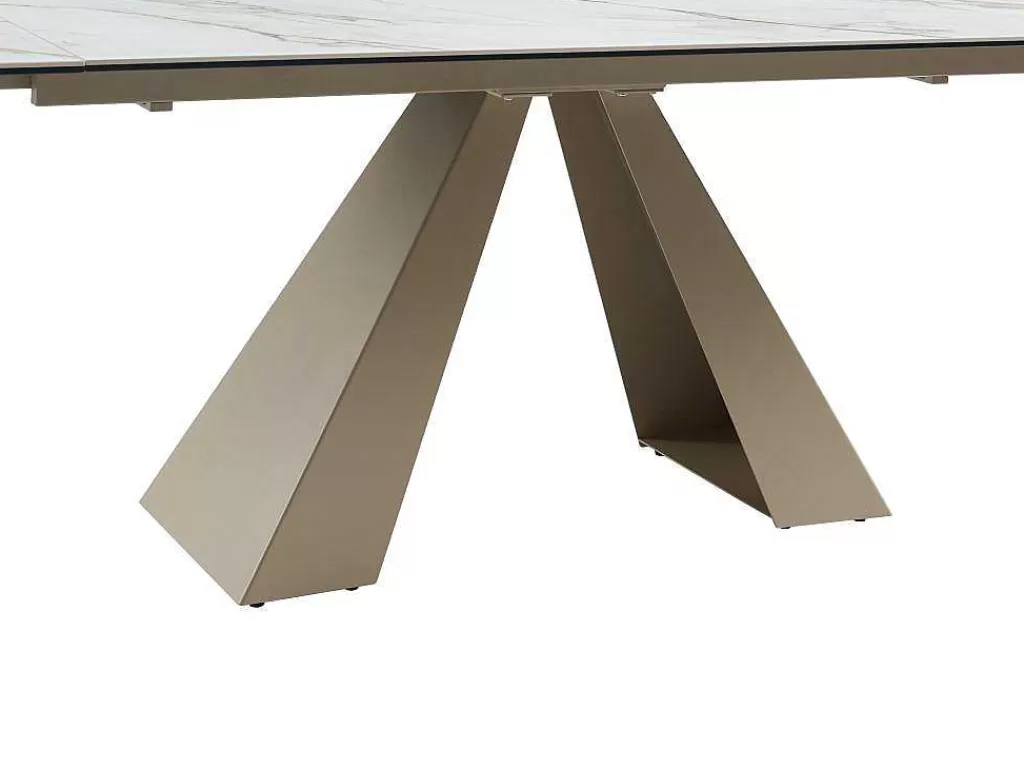 Mesa De Jantar*PASCAL MORABITO Mesa De Jantar Extensivel 6 A 10 Lugares Em Ceramica E Metal, Efeito Marmore Branco E Bege - Lozipa De