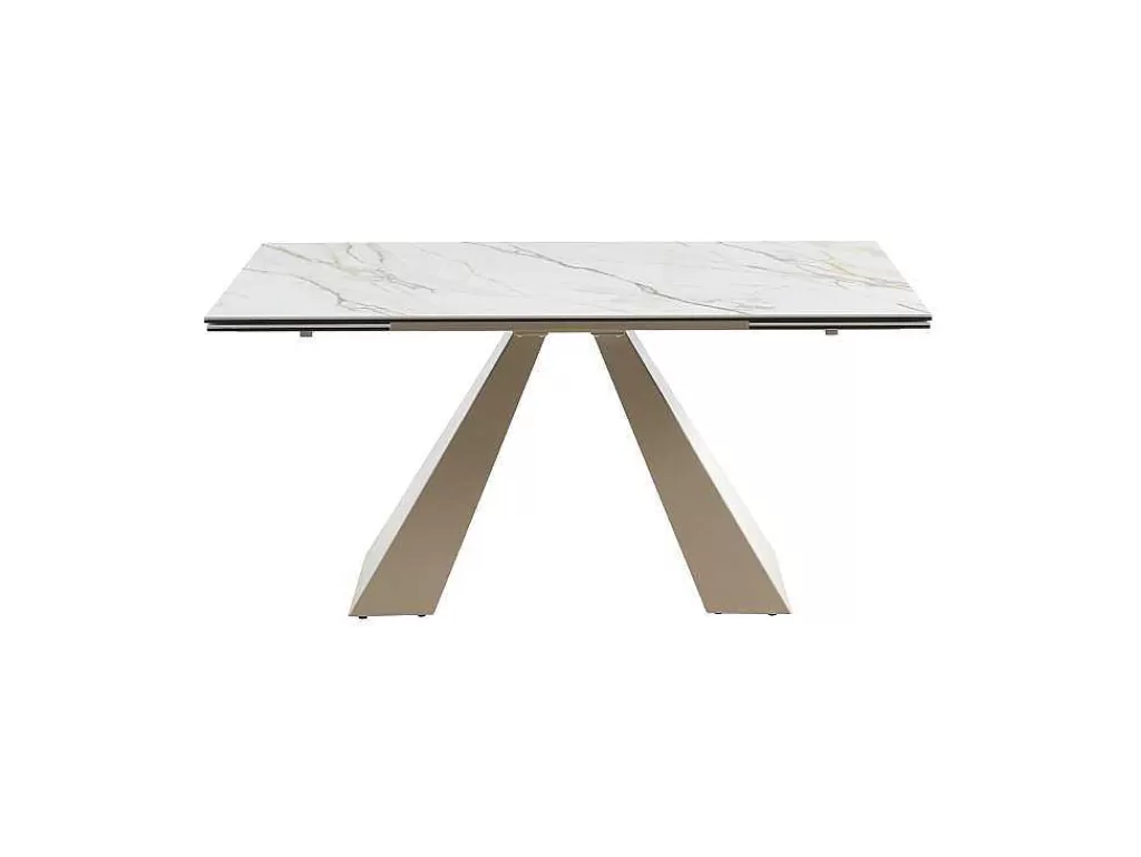 Mesa De Jantar*PASCAL MORABITO Mesa De Jantar Extensivel 6 A 10 Lugares Em Ceramica E Metal, Efeito Marmore Branco E Bege - Lozipa De