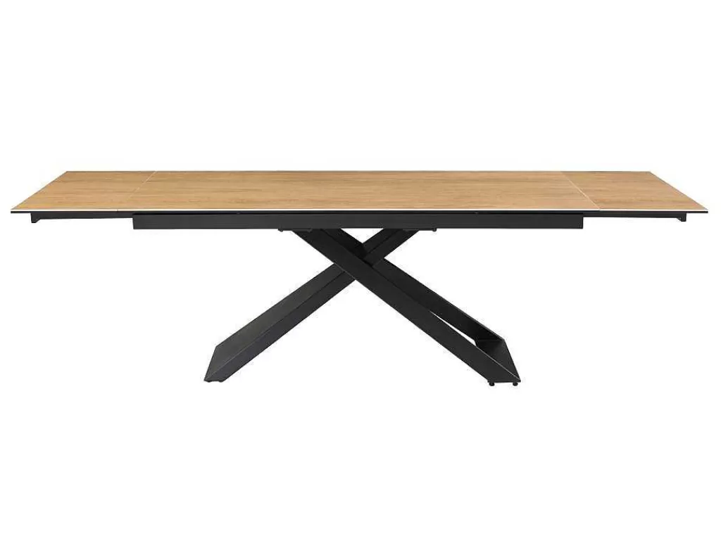 Mesa De Jantar*PASCAL MORABITO Mesa De Jantar Extensivel 6 A 10 Lugares Em Ceramica, Vidro Temperado E Metal Natural Claro E Preto - Xerena De