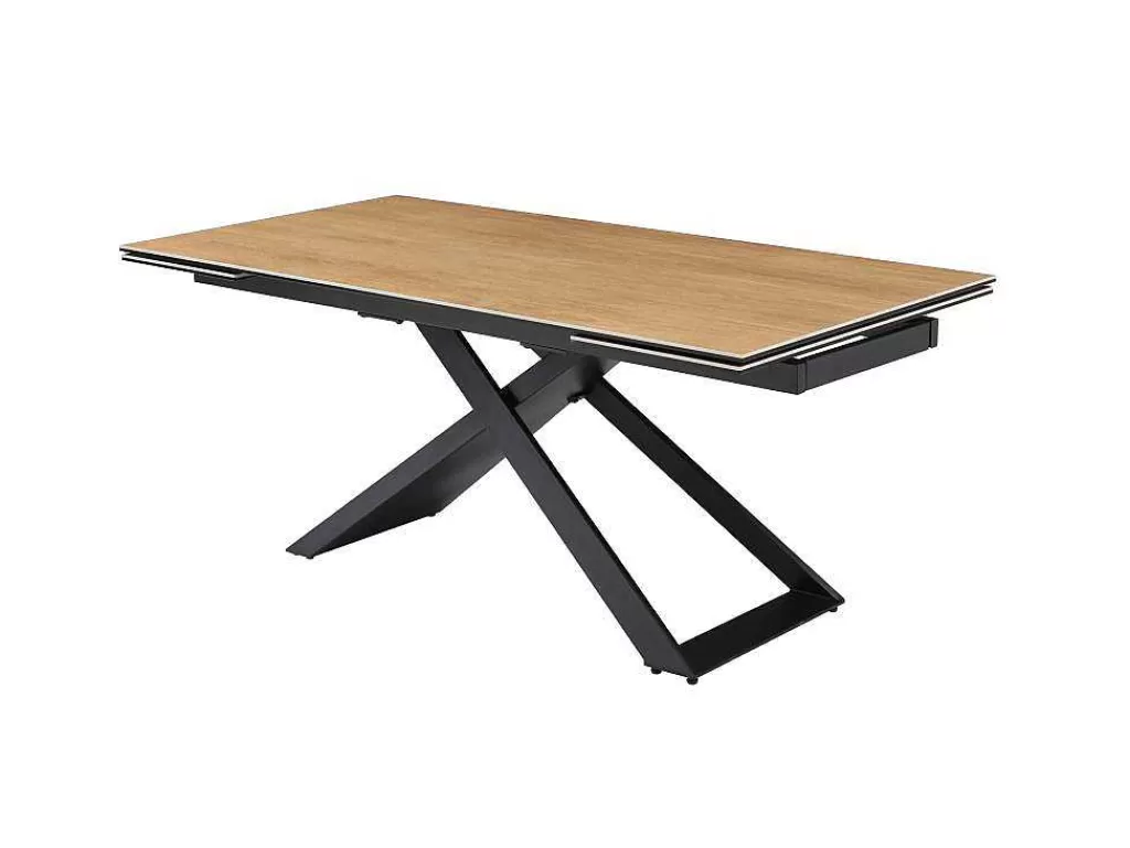 Mesa De Jantar*PASCAL MORABITO Mesa De Jantar Extensivel 6 A 10 Lugares Em Ceramica, Vidro Temperado E Metal Natural Claro E Preto - Xerena De