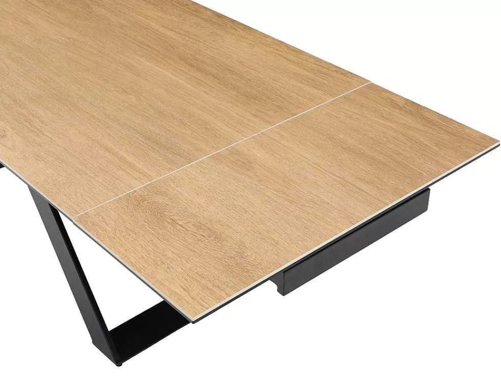 Mesa De Jantar*PASCAL MORABITO Mesa De Jantar Extensivel 6 A 10 Lugares Em Ceramica, Vidro Temperado E Metal Natural Claro E Preto - Xerena De