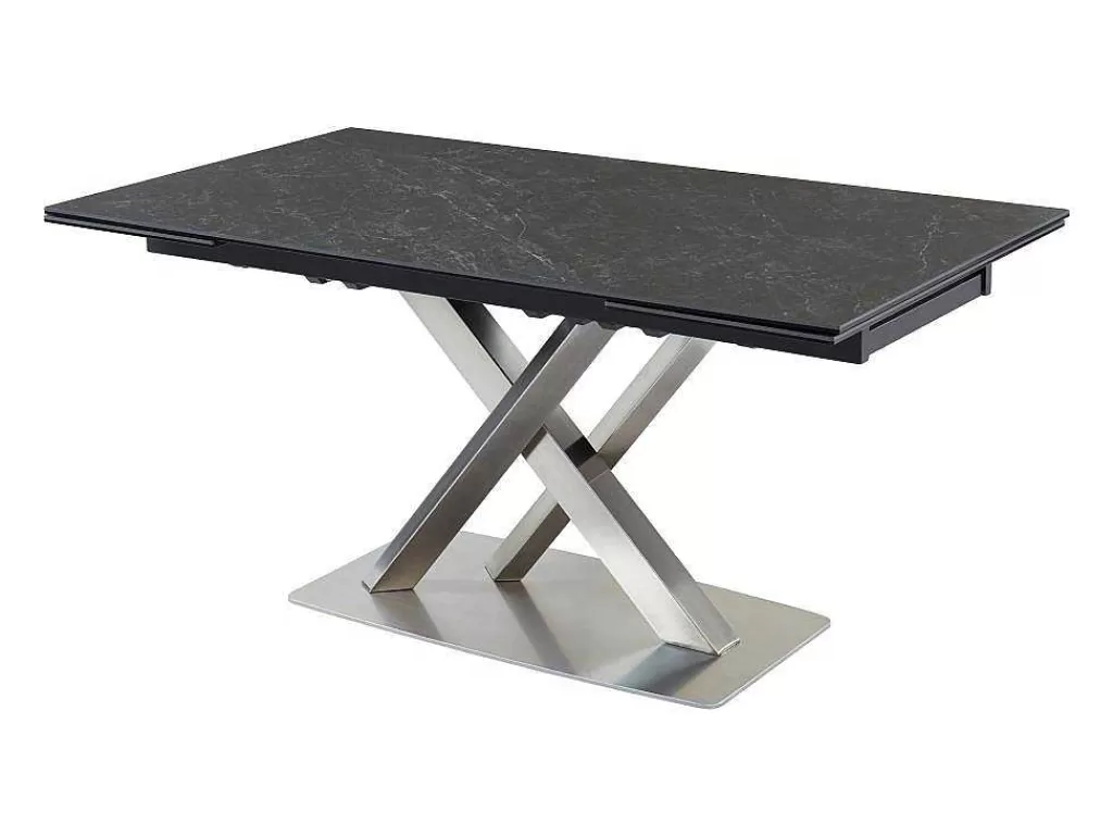 Mesa De Jantar*Vente-unique Mesa De Jantar Extensivel 6 A 8 Lugares Em Ceramica E Metal Efeito Marmore Preto - Thylia